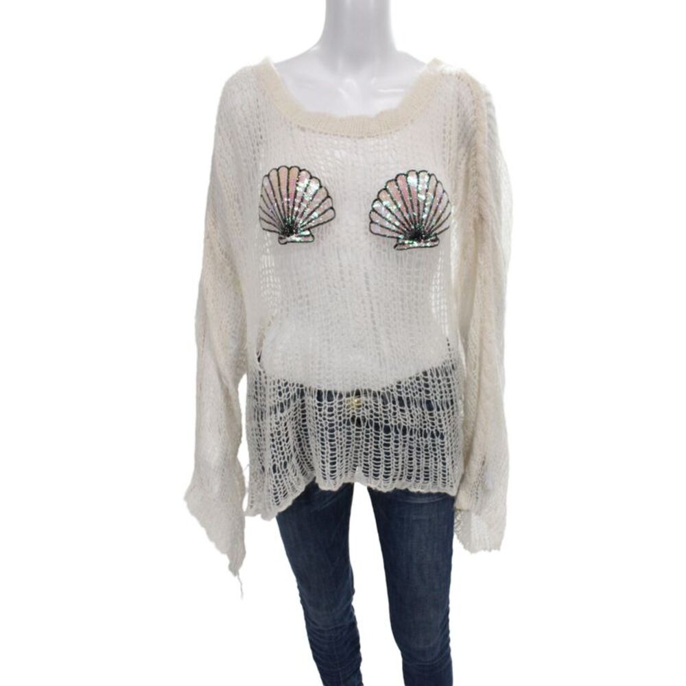 Wildfox Unisex White Graphic Pullover Sweater Long Sleeve Size M